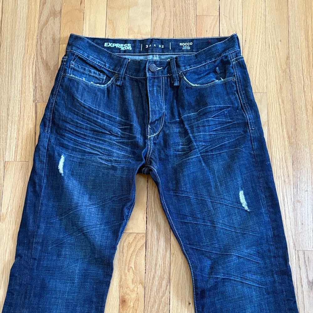 Express Men's Dark Blue Slim Fit Bootcut Jeans